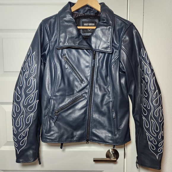 Harley Davidson Women's Brazen Leather Biker Riding Jacket Embroidered Flames - Picture 5 of 16